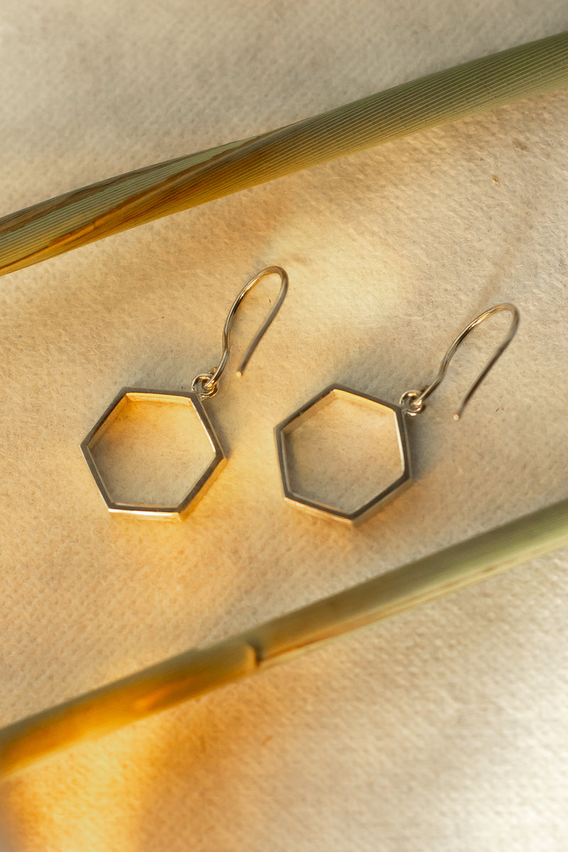 Silver earrings "Hexagon" long