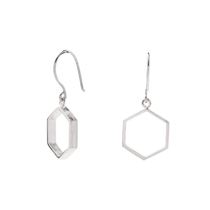 Silver earrings "Hexagon" long